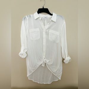 Relaxed Button-Up Tie-Front Blouse